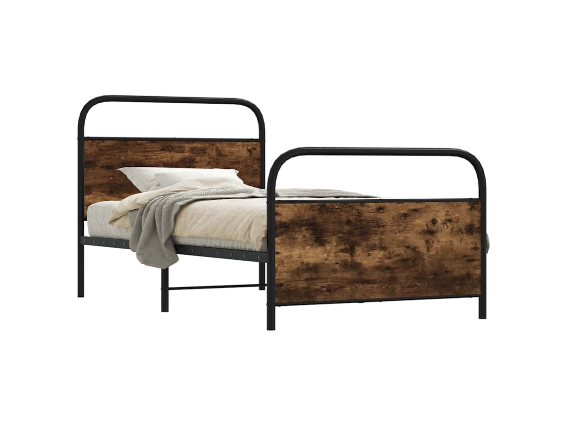 Estructura De Cama Sin Colchón 100x200 Cm Madera Roble Ahumado