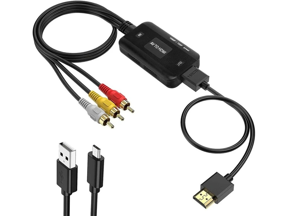 Adaptador HDMI a AV 1080p RCA CVBS compuesto compatible con PC/portátil, cable DVD incluido Bestvite (macho)