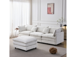 Sofá modular esquinero de 3 plazas - L, chaise longue + puf, chenilla premium, cómodo, para espacios reducidos - beige