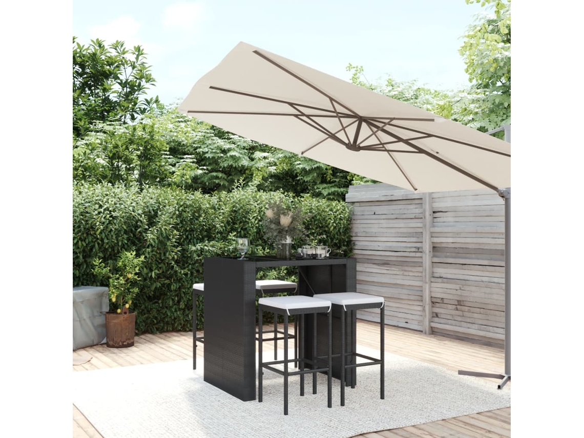 Set de bar de jardín de 5 piezas con cojines de mimbre negro