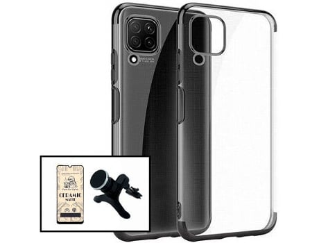 Kit Cristal Templado CeramicGlass Full Cover, Funda SlimArmor y Soporte Magnético de Coche Reforzado Samsung Galaxy A12 PHONECARE Negro