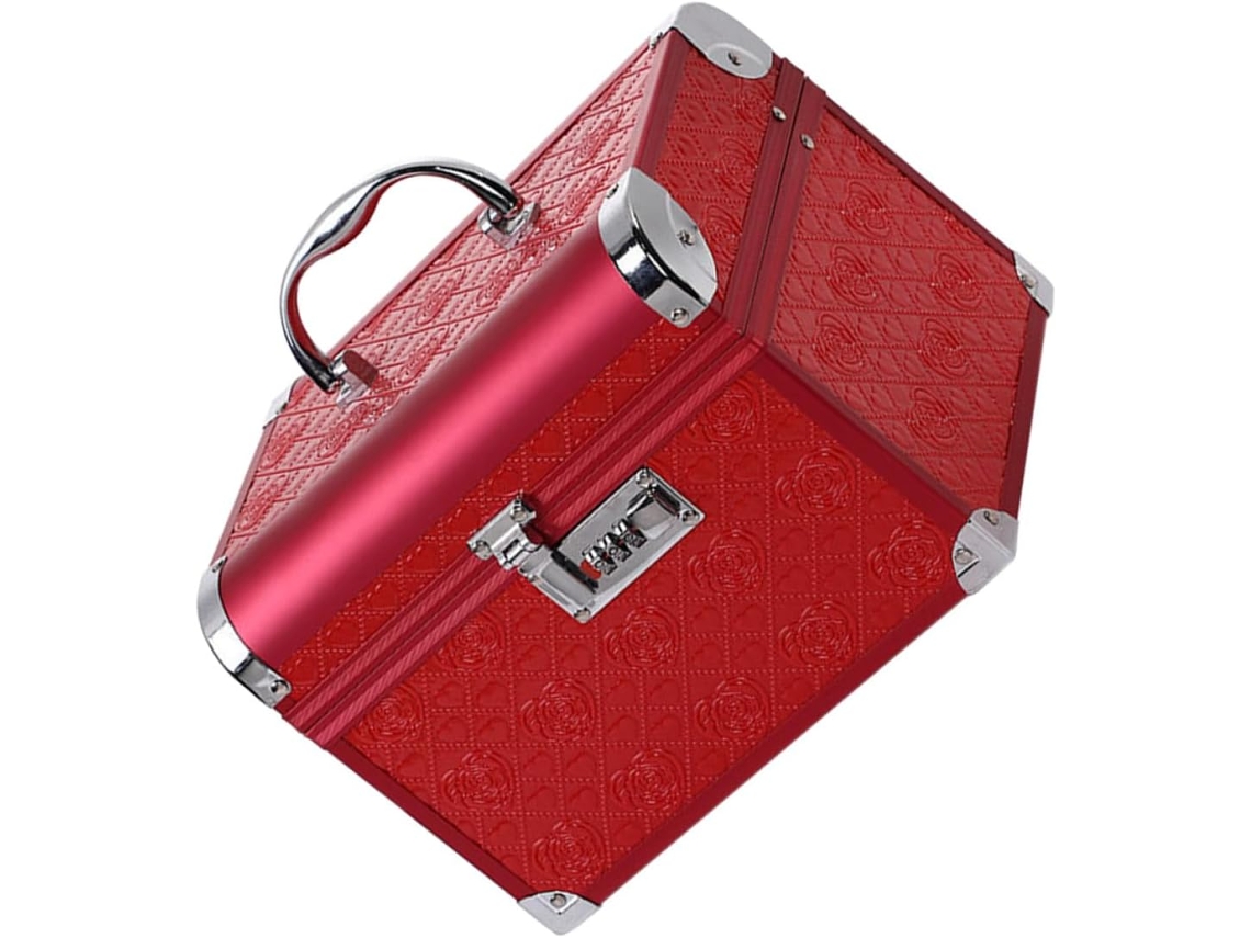 Organizadora Joyas Grande Aluminio 24x18x18 Cerradura Combinación Collares Pendientes Regalo Caja Rojo Cm Boda