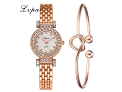 Reloj De Cuarzo Para Mujer Con Brazalete De Aleación Y Diamantes De Imitación, Estilo Moderno (oro Rosa Y Blanco).