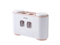 Soporte Rosa Para Cepillos De Dientes Con Dispensador Automático De Pasta Dental Y Vasos.