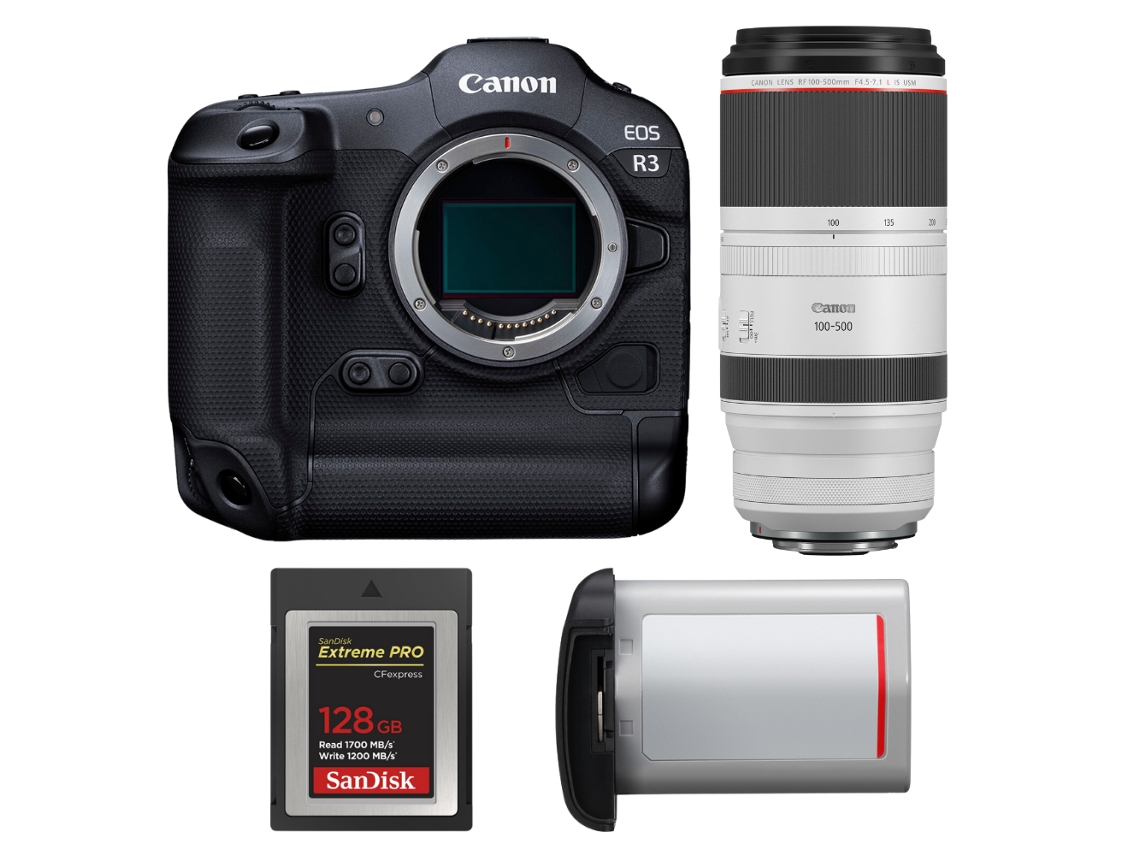 Canon Eos R3 + Rf 100-500mm F/4.5-7.1 L Is Usm + 1 Sandisk 128gb Extreme Pro Cfexpress Type B + Canon Lp-e19 + Ebook Pricedirect