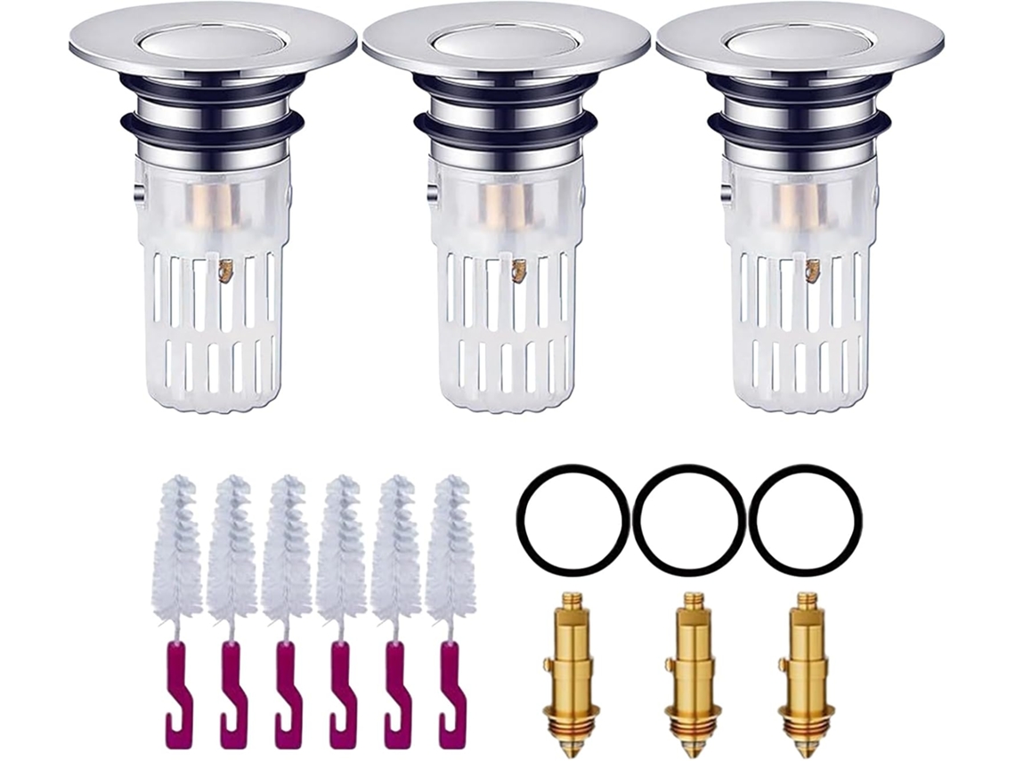Juego de 3 tapones para lavabo con sistema emergente, accesorios de baño, filtro para ducha Gokoco