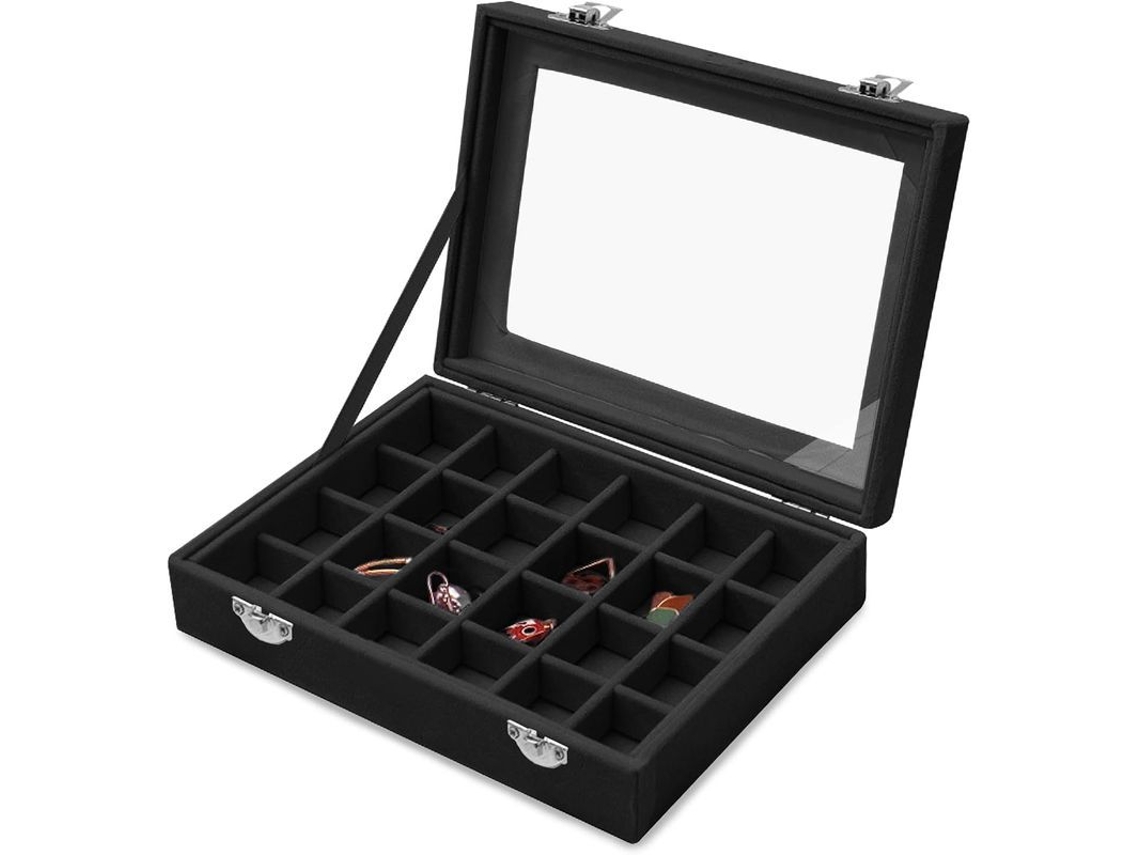 Caja De Joyería De Terciopelo Con 24 Compartimentos Organizador Pequeño (negro)