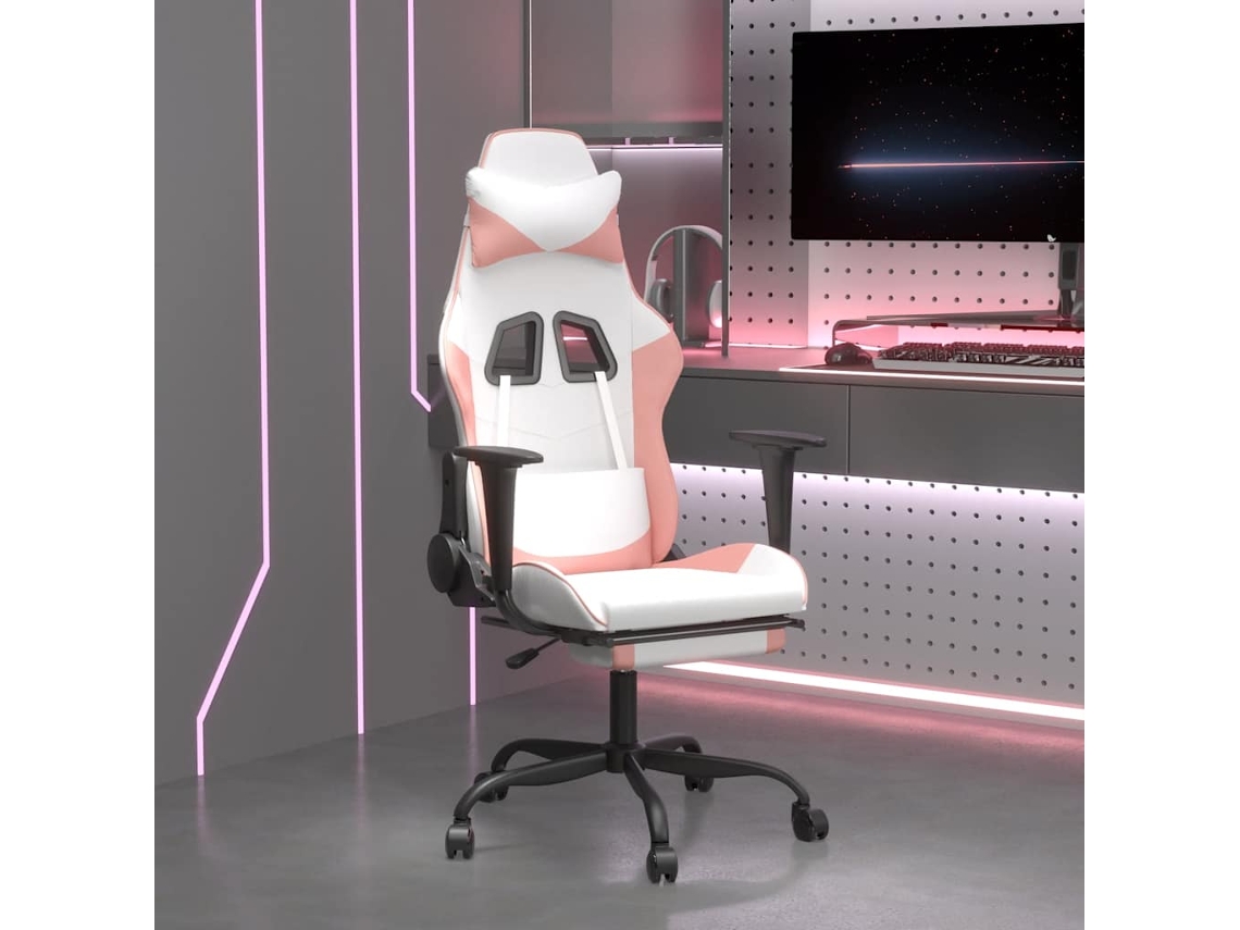 Silla de masaje para juegos con reposapiés, piel sintética, color blanco y rosa, Wsd2154 Lovely Home