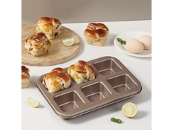 Molde Cuadrado Para Pan (6 Compartimentos). Ideal Para Hornear Pan, Pasteles, Hamburguesas Y Otros Productos De Repostería.