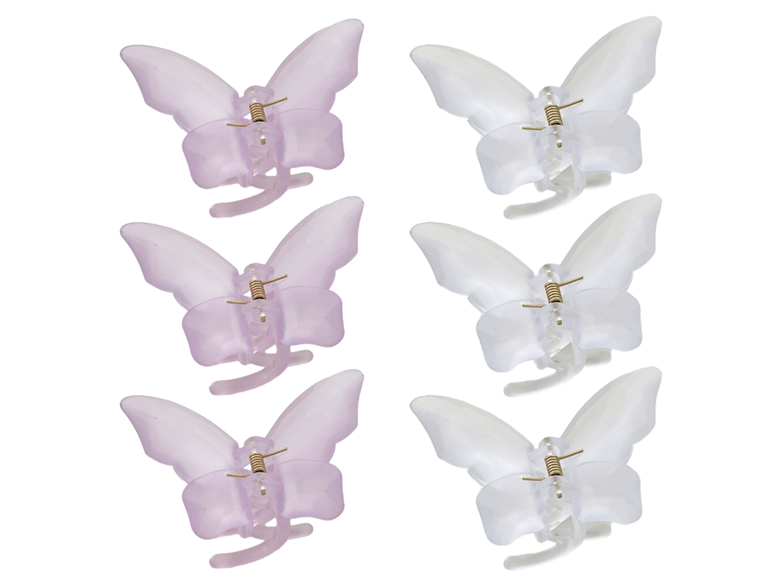 6 horquillas de plástico con forma de mariposa esmeriladas, decorativas, ideales para cabello fino.