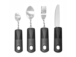 Juego de utensilios adaptables de 4 piezas, acero inoxidable, apto para personas con discapacidad y personas mayores, color negro Siurn