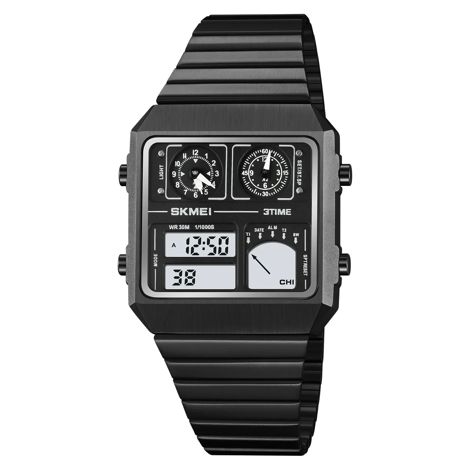 Reloj Deportivo Con Termómetro Digital De Acero Inoxidable (negro) Resistente Al Agua