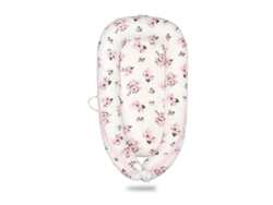 Cuna portátil de algodón transpirable con funda extraíble, 90x50cm DIGITALLAB (flores rosas)