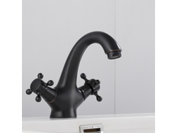 Grifo híbrido de dos manijas para lavabo, diseño elegante con manijas en cruz, un solo orificio, chapado en oro. Mdug (negro)