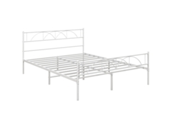 Cama De Casal 135x190cm Ripas E Cabeceira Em Aço, Espaço Inferior De Arrumação Carga 330kg Branca
