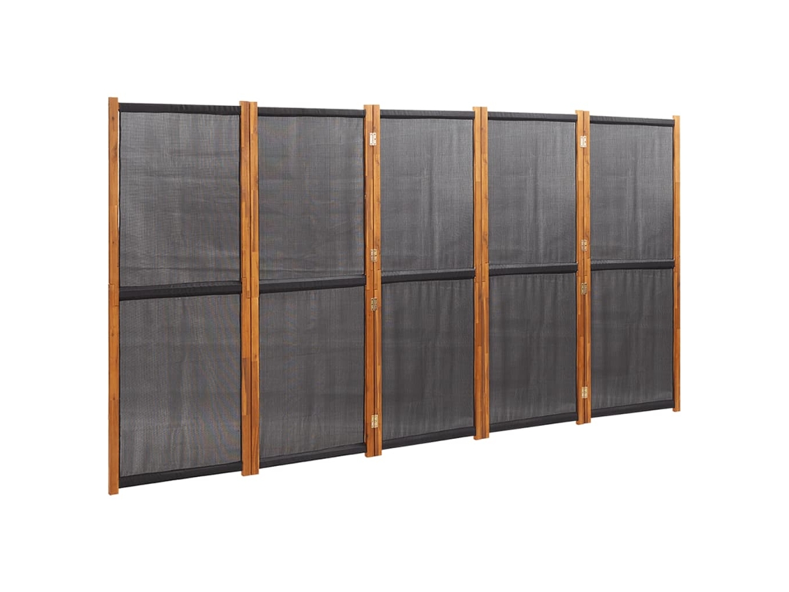 Biombo divisor de ambientes, 5 paneles, negro, 350 x 180 cm, Textilene negro y madera, Dec031018