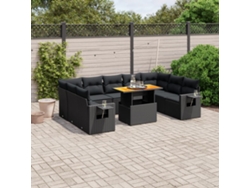Conjunto de sofá de jardín de 10 piezas con cojines en mimbre sintético negro de DKD Home Decor