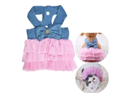 Vestido Linjou para perros y gatos con lazo, rayas, tejido de punto de algodón transpirable, talla S, rosa vaquero.
