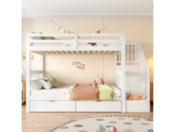 Cama Litera 90x200 Cm - Con Estante Escalera, 2 Cajones, Barandillas Altas, Certificada En747-1, Blanca