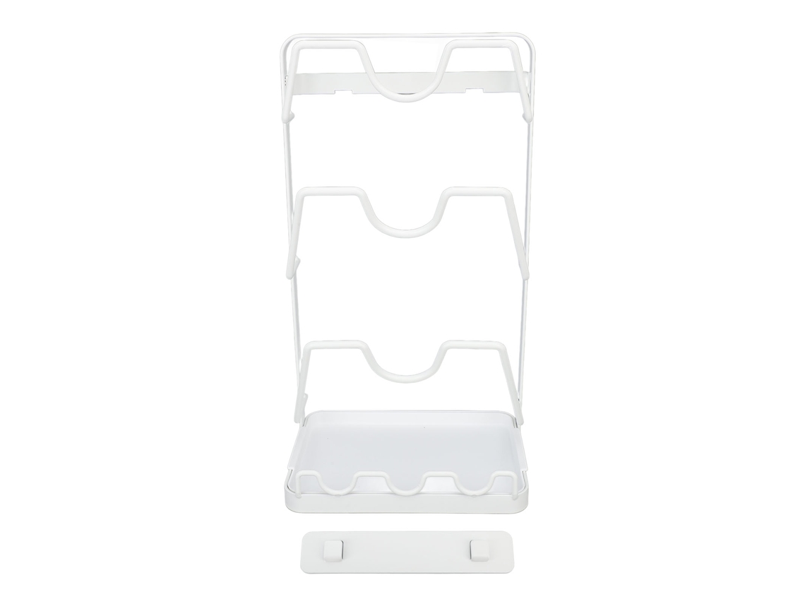 Estante De Pared Para Tapas De Ollas, Sin Necesidad De Taladrar, De Acero Al Carbono De 3 Niveles Con Plato De Drenaje.