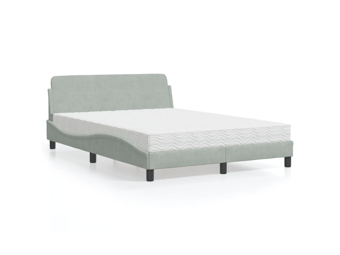 Cama Con Colchón Terciopelo Gris Claro 140x200 Cm