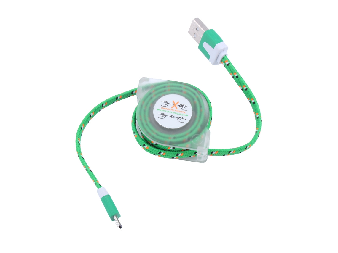 Cable De Datos Retráctil Trenzado De Nailon Usb Para Sistema Android 90cm Verde