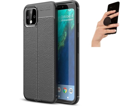 Carcasa y Popsocket Google Pixel 4 Rugged Leather Negro