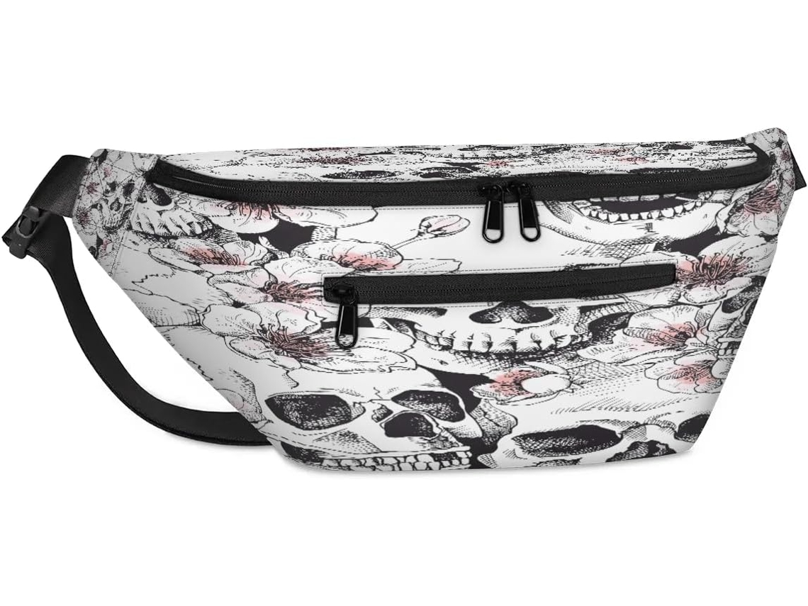 Bolso de hombro unisex TROPICALLIFE con estampado floral y de calaveras (38x25,9x19cm)
