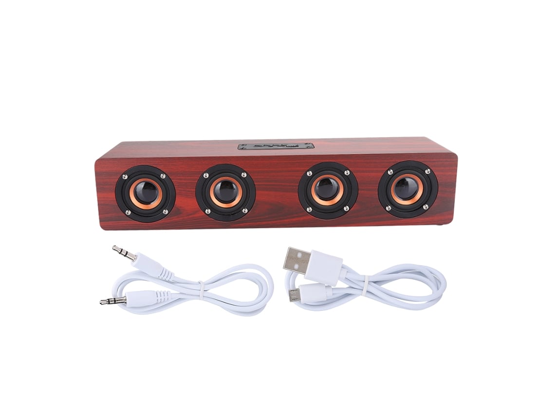 Altavoz Bluetooth Inalámbrico Con Subwoofer Y Acabado En Madera Roja Para Pc, Teléfono Y Ordenador De Sobremesa