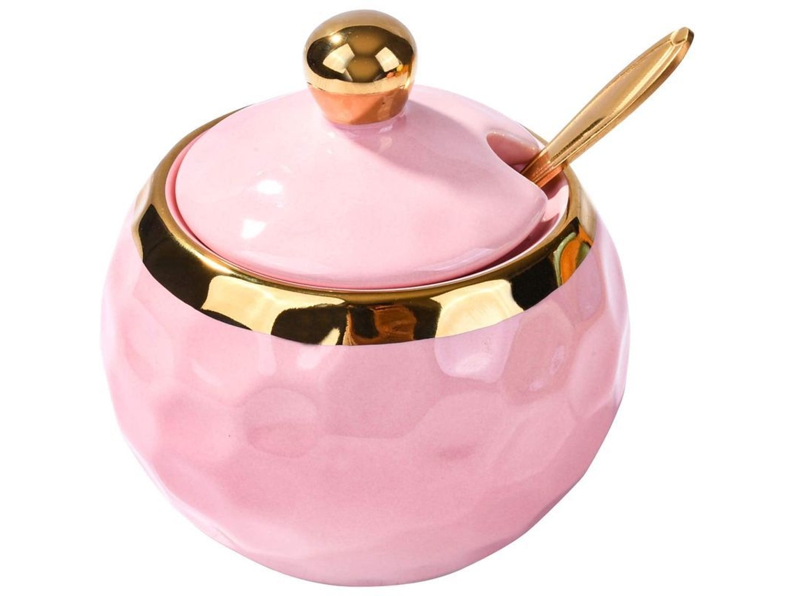Azucarero De Cerámica Con Forma De Pelota De Golf, Con Tapa Y Cuchara De Oro Rosa Para El Hogar Y La Cocina.