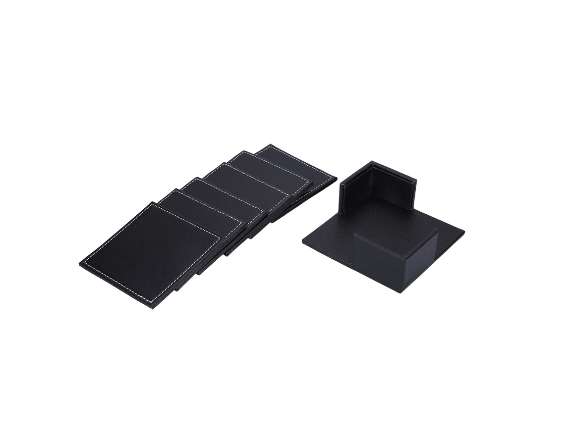 Juego de 6 posavasos de piel sintética con soporte cuadrado negro para proteger las bebidas de la mesa | Sin marca