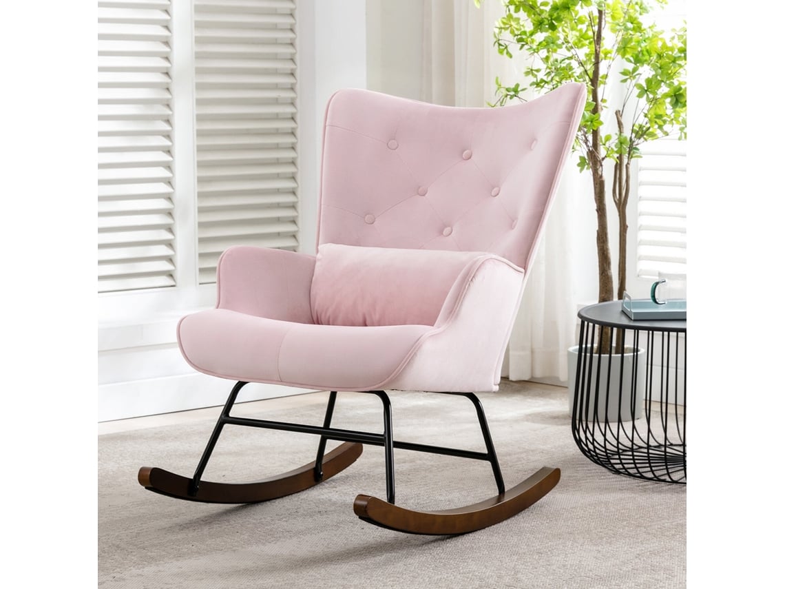 Sillón mecedora mecedora de terciopelo con estructura de metal y base de  madera, sillón tapizado para salón sillón retro Sillón rosa