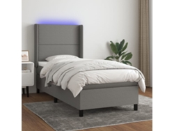 Cama Box Spring Colchón Y Luces Led Tela Gris Oscuro 90x190 Cm