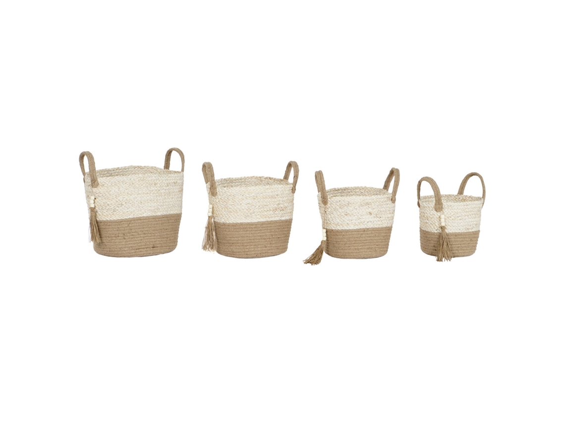 Set 4 Cesta Maiz Trenzado Yute Con Asas 40x40x41cm