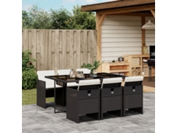 Juego de comedor de jardín de 7 piezas con cojines, mimbre sintético negro, DKD Home Decor