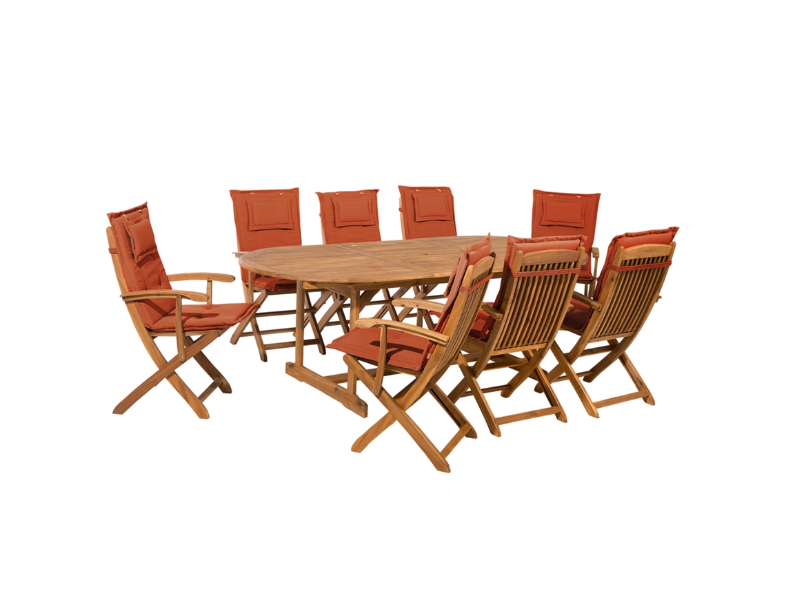 Conjunto Mesa + 8 Sillas Maui (Marrón - Madera de Acacia -100x220x93 cm)
