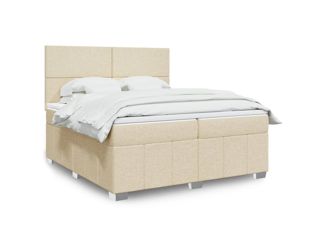Cama Box Spring Con Colchón Tela Color Crema 200x200 Cm