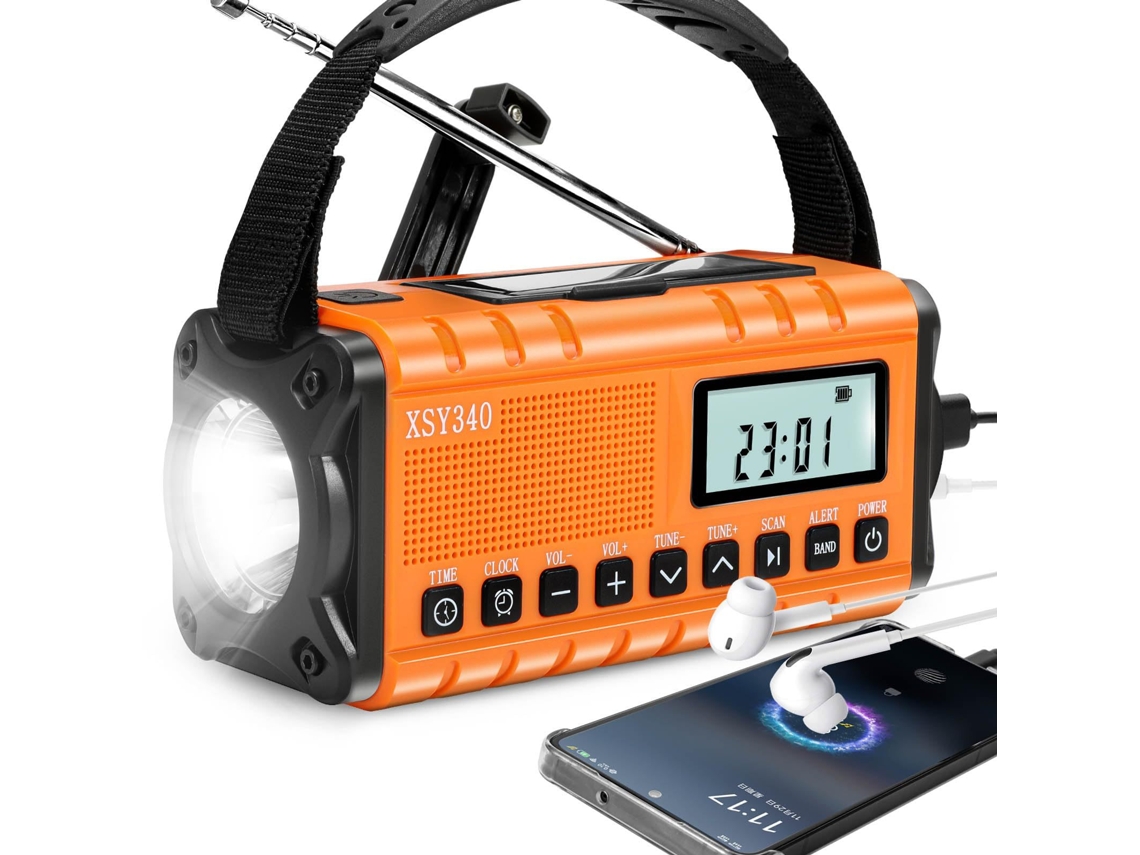 Radio Am/fm/noaa Con Manivela, Batería Externa Solar Portátil (naranja)