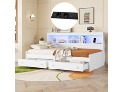 Daybett, 90 x 200 cm, sofá cama, mesita de noche, cama con 2 puertos USB y 2 enchufes, iluminación, ambiente, cama con dos cajones, cama con