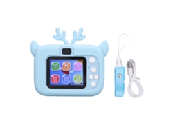 Cámara infantil de 20 MP, vídeo HD, fotos, USB, batería, color azul y blanco.
