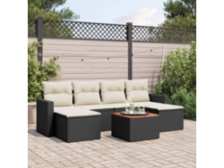 Conjunto de sofá de jardín de 7 piezas con cojines, ratán negro, Dkd Home Decor