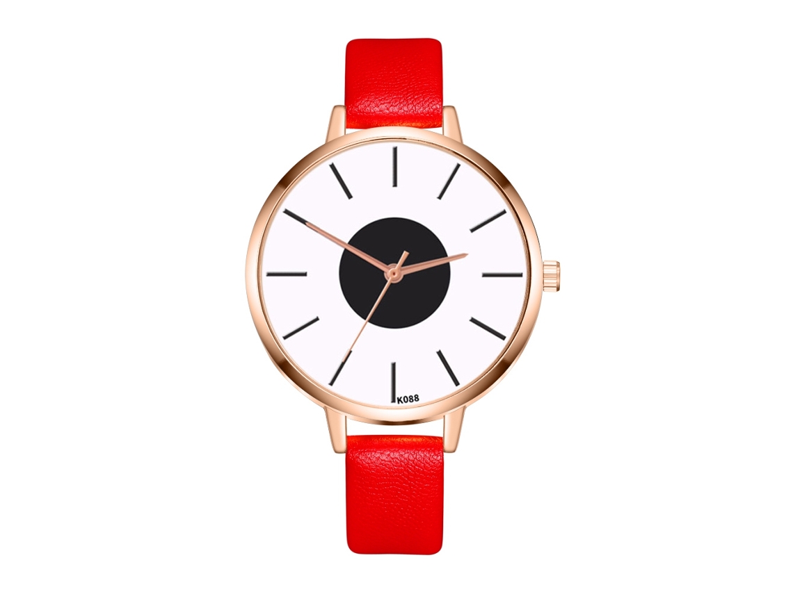 Reloj De Pulsera De Cuarzo Para Mujer Con Esfera Redonda Y Correa De Cuero (rojo)