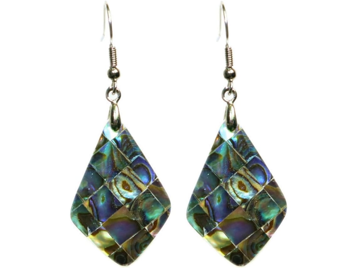Brincos Pendentes Femininos, Concha De Abalone Natural, Design Angular Original, Joias