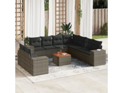 Conjunto de sofá de jardín de 10 piezas con cojines, ratán gris, DKD Home Decor