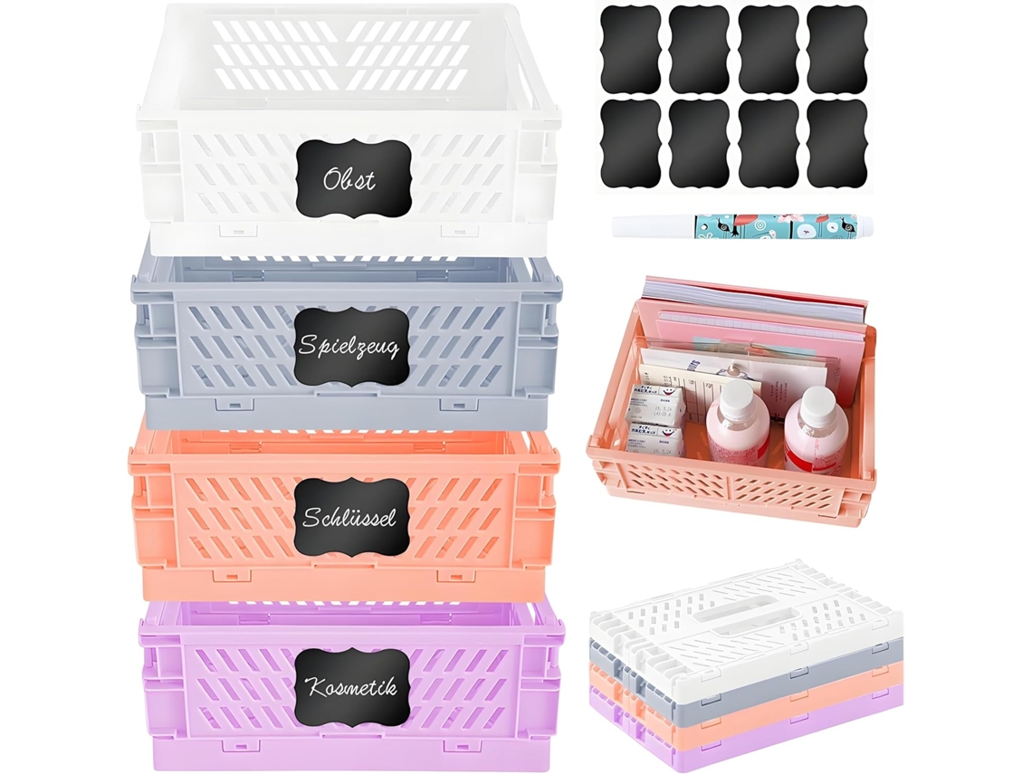 Juego de 4 cajas plegables de 25*16,5*10 cm - Caja plegable pequeña - Estable - Para habitación infantil, cocina, oficina