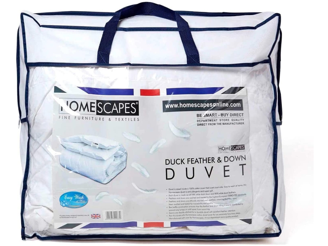 Edredón Homescapes Duck Feather Down Tog Size Algodón Blanco (220x230)