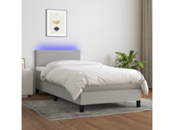 Cama Box Spring Con Colchón Tela Y Led Gris Claro 90x190 Cm