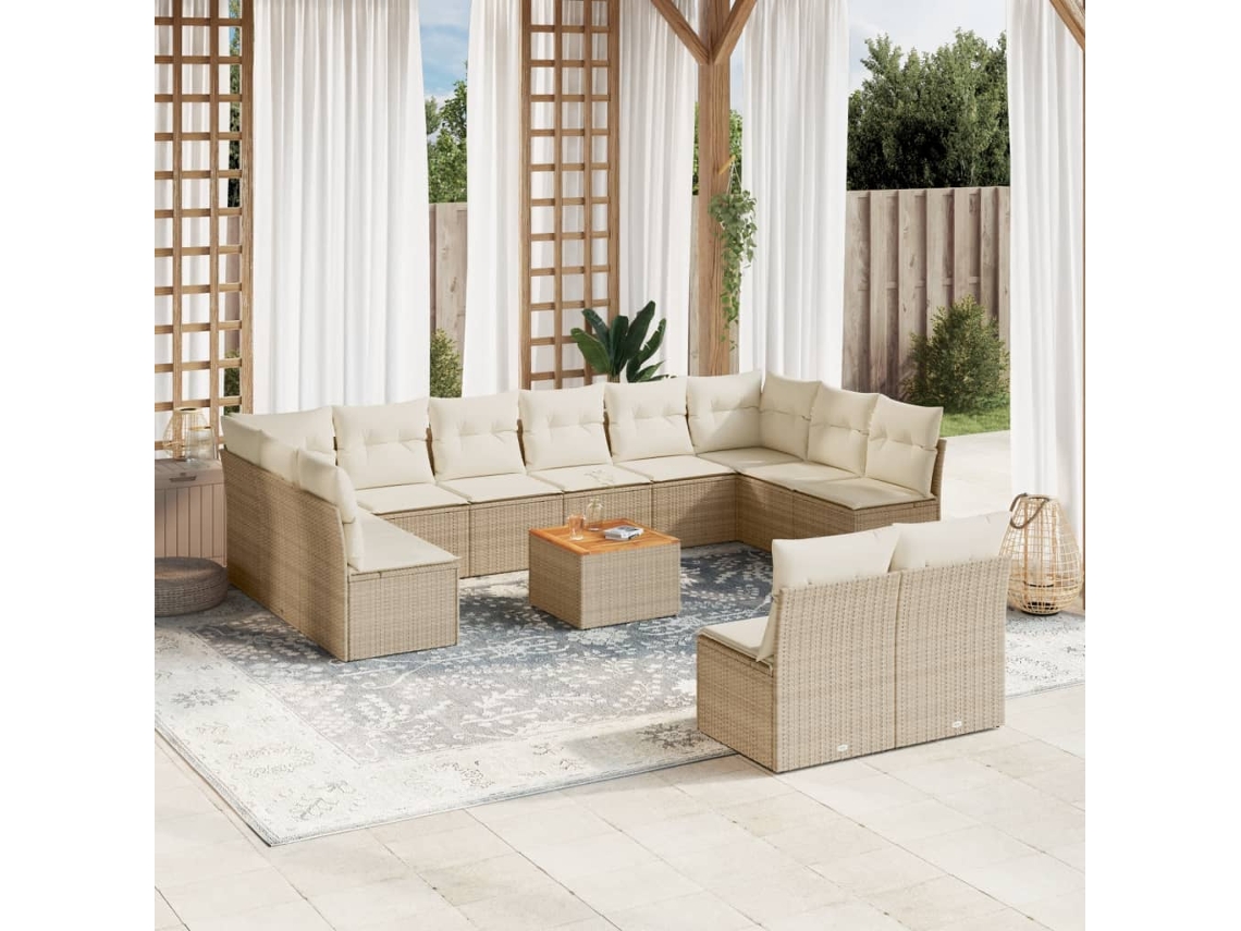 Conjunto de 13 sofás de jardín con cojines de mimbre beige de DKD Home Decor