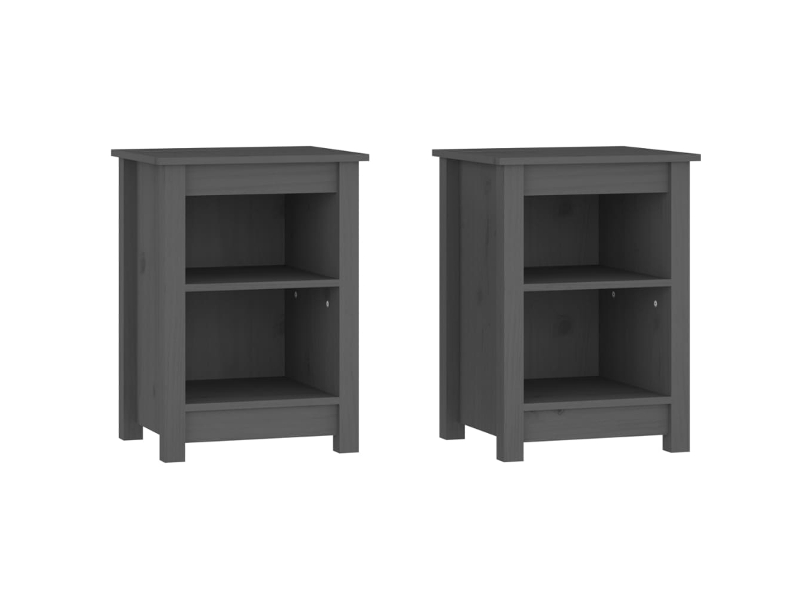 Maison Exclusive - Mesitas De Noche 2 Uds Madera Maciza De Pino Gris 40x35x55 Cm