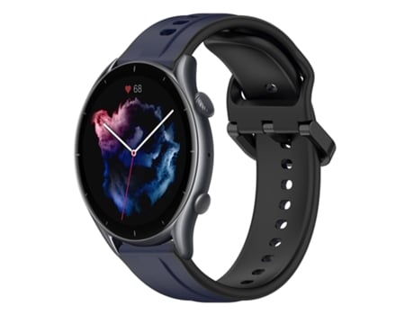 Correa de reloj inteligente de silicona bicolor para Amazfit 3 con bucle convexo de 22 mm (azul medianoche + negro)